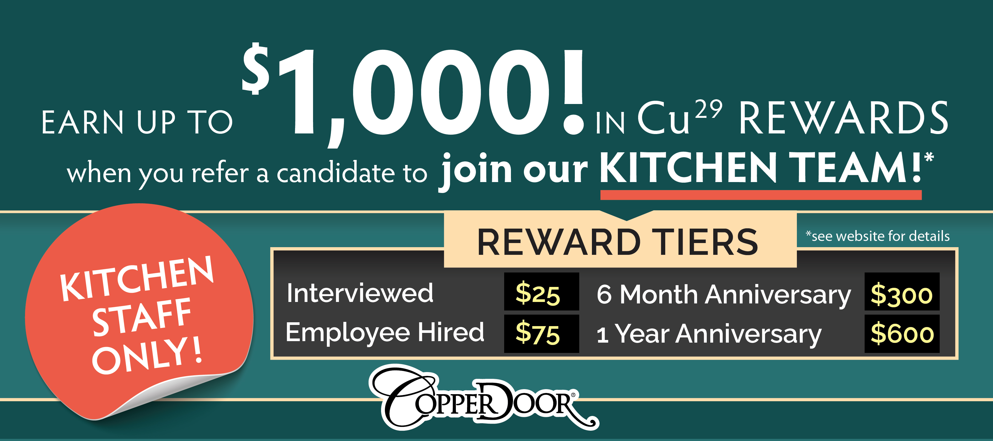 Refer an employee & you could up to $1,000*